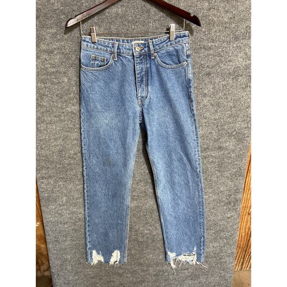 H&M & Denim Jeans Women Sz 6 High Rise Straight Leg Distressed Light Wash Pants - Picture 1 of 8